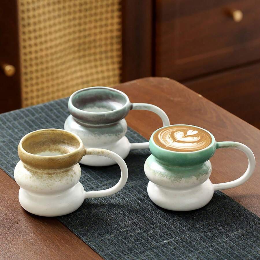 1 chiếc cốc cà phê gốm không đối xứng, tráng men nung, cốc pha cà phê latte/pour over sáng tạo có tay cầm, thiết kế không đối xứng dùng trong gia đình. - Nhiều màu - Xem 1