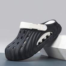 Summer New Thick Sole Closed Toe Sandals | Lightweight Soft Bottom Non-Slip Outdoor Slippers | Men's Breathable Beach Flip Flops - Black and White - View 8