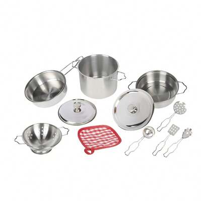 Kit Panelinhas Em Inox Brinquedo De Cozinha Infantil 11 Peças - DM Toys