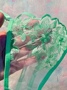 Elorette 2 Pieces Vintage Blue Sexy Women's Lingerie Set - Green - View 5