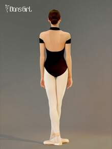 DonsGirl 一件装女士芭蕾舞紧身衣/花样滑冰服，心形领口配黑色珍珠纽扣，蕾丝网纱长袖，下摆隐形按扣 - 黑色 - 查看 11