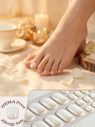 [Sin UV] Pegatinas de uñas de gel brillante de platino de lujo para primavera y verano, set de 34 piezas, diseño elegante y discreto para el trabajo, brillante y duradero, sin necesidad de lámpara UV, adecuado para mujeres y niñas para el trabajo diario, vacaciones, citas, manicura DIY