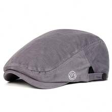 1顶男士笑脸刺绣灯芯绒贝雷帽，时尚户外休闲帽，适合秋冬季街头、商务和派对穿着 - 多色 - 查看 12