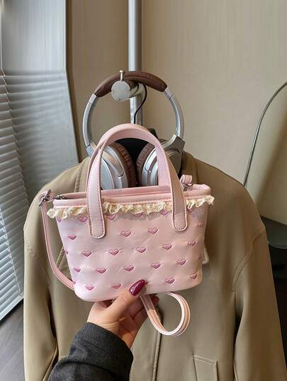 1个复古心形图案压花手提包，适合女孩，百搭休闲单肩包或斜挎包，适合日常使用