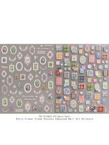 2pcs Vintage Floral Frame Nail Stickers, Delicate Summer Flower Nail Art Stickers, Music Festival Makeup Style, Dopamine Print 5D Self-Adhesive Nail Design, Suitable For Acrylic Nails, Women & Girls Manicure, Holiday Gift, DIY, Y2K - Multicolor - View 7