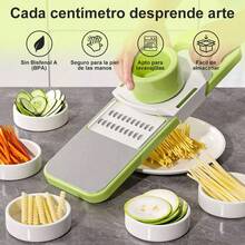 Juego de rallador de verduras multifuncional y rebanador de mandolina: cuchilla de acero inoxidable para cortar y moler manualmente con protector de  , un elemento esencial de cocina para preparar verduras, frutas, queso y otros ingredientes. - verde menta - Ver 2