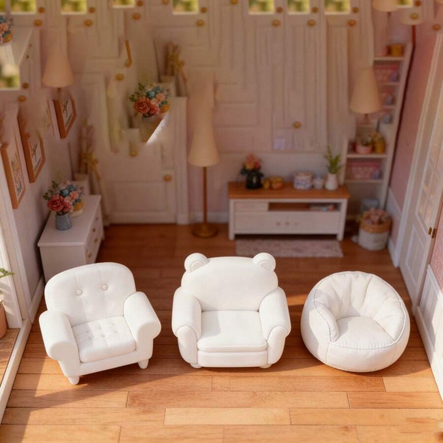 1:12 娃娃屋微缩模型，迷你玩具，DIY沙发，迷你家具 | 小型客厅场景模型，| 微缩模型，| 逼真迷你沙发装饰，迷你白色沙发模型，迷你娃娃屋客厅家具装饰 - 迷你家居场景DIY，收藏家和爱好者的礼物（手工纹理属正常现象） - 彩色 - 查看 1