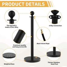 Stanchions And Black Velvet Ropes Set - Crowd Control Barriers With Sand-Fillable Weighted Base, 5ft Velvet Rope For Wedding, Red Carpet, Parties, Exhibition - 7pcs Black - View 6