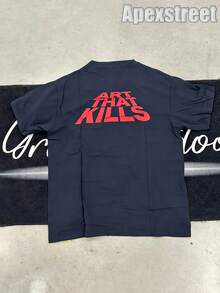 Gallery "ATK" Shirt,100% Cotton Printed T-Shirt,Stylish Design, Men's Graphic T-Shirt, Minimalist Design, Vintage Casual Style, Hip-Hop Style. Suitable For Outdoor Leisure Activities, Family Gatherings, And Dinners With Friends. - 藏蓝色 - 查看 2