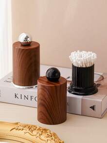 1 pieza Caja de almacenamiento de palillos de madera, Botella de palillos, Contenedor de palillos, Organizador de hisopos de algodón - Ver 2