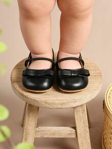 黑色玛丽珍平底鞋，防滑软底，适合幼儿女孩公主婚礼礼服穿着 - 黑色 - 查看 7