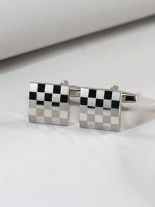 男士优雅格纹银色袖扣一对 - 銀色 - 查看 5