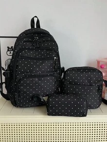 Classic Large Capacity Versatile Fashionable Backpack Set Of 3, Suitable For Graduation, Back To School, And Travel - Black - View 6