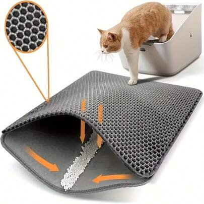 1pc Double Layer Cat Litter Mat, Anti-Slip Large Size, Honeycomb Double Layer Tracking Cat Mat, High Quality EVA Material, Washable And Easy To Clean, Multiple Sizes, Cat Accessories