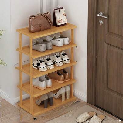 Multi-Tier Natural Bamboo Shoe Rack, Natural Wood Grain Finish - Space Saving, Easy Assembly, Suitable For Dorm, Hallway And Kitchen - Fashionable Square Storage Organizer Rack For Sneakers, High Heels And Stilettos