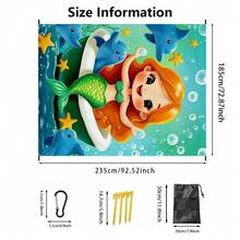 1件185*235厘米卡通美人鱼、海豚、星星印花防水防沙沙滩毯，适合2-3人海滩度假，轻薄耐用户外露营野餐垫 - A - 查看 2