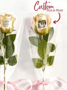 Customized Photo & Text Rose Flower, Personalized Preserved Photo Flower With Text, Customized Gift For Grandma/Mom/Teacher, Personalized Romantic Valentine's Day/Birthday Preserved Rose, Valentine's Day Gift, Mother's Day Gift, Wedding, Engagement, Anniversary, Couple Anniversary Gift - Multicolor - View 5