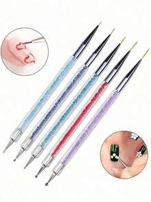 5pcs Double-Ended Nail Art Liner Brushes, Nail Detailing Tools, Nail Art Supplies, Back To School Nail Art Tools, Suitable For Nail Stickers - Pen - View 1