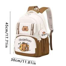 水豚可爱设计轻便帆布背包，时尚校园学生书包，符合人体工学设计的旅行背包，返校单肩包，大容量多层铅笔盒，返校必备办公用品，情人节礼物 - 彩色 - 查看 7