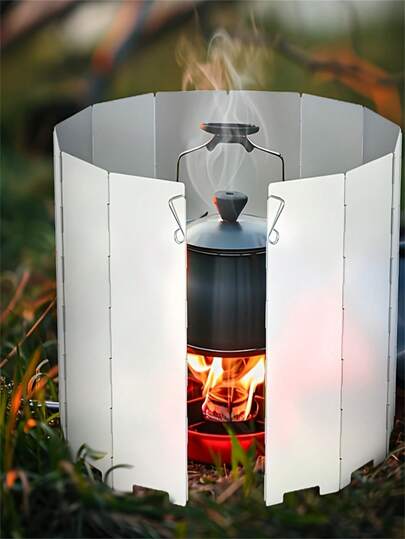 1pc Outdoor Aluminum Alloy Wind Deflector, Portable Folding Wind Shield, Camping Stove Windproof Heat Concentrating Plate, 10-Blade Windproof Stove Wind Guard, Outdoor Cooking Windproof Screen