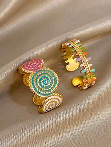 18K镀金不锈钢海洋主题可调节戒指套装，海星和贝壳设计，适合女性佩戴，可作为母亲节礼物、教师节礼物、夏季海滩配饰、派对/正式场合/日常佩戴、返校礼物、生日礼物、伴娘礼物、美人鱼主题 - 彩色 - 查看 10