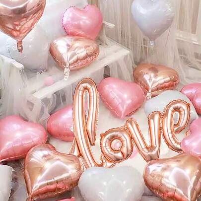 11pcs Love Letter Balloon Set, Pink, White, Rose Gold Heart Foil Balloons, Suitable For Wedding, Proposal, Home Decor, Engagement Party, Bridal Shower
