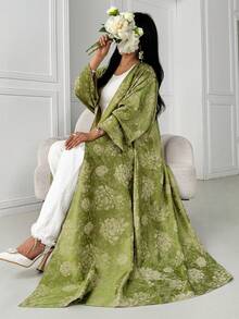 Women's Elegant Floral Print Loose Batwing Arabic Abaya, Autumn - Multicolor - View 3