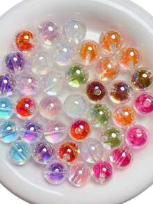 30pcs 16mm Random Style Acrylic Transparent Electroplated Candy Heart Colorful Beads, Suitable For DIY Jewelry Making - Great For Bracelets, Keychains And Accessories - Multicolor - View 6