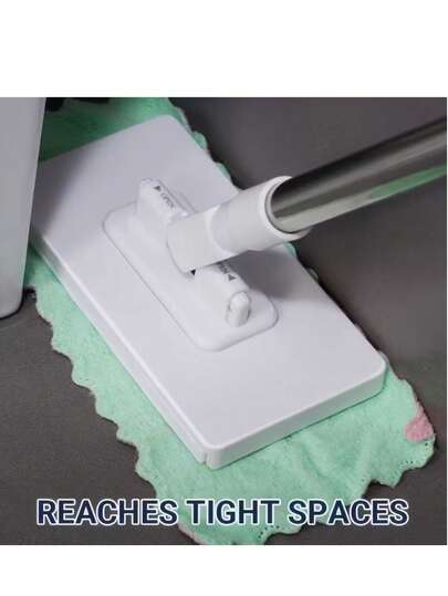 1 Hands-Free Automatic Mop+3 Cleaning Cloths, One Click Cloth Replacement Function, Heavy-Duty ABS Structure, Space Saving Design, Compatible With Standard Cleaning Cloths, Suitable For Kitchens, Bathrooms, Windows, And Floors