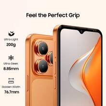 Blackview WAVE 7C 无锁智能手机，Android 16 系统，5000mAh 电池，13MP+32MP 侧边快捷键，八核处理器（4+8 核扩展），GB+64GB/128GB/1TB SD 存储，6.56 英寸高清+显示屏，3 个卡槽，4G 双卡双待手机（不含适配器） - 橘色 - 查看 3