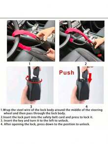1pc Universal Car Steering Wheel Lock - Seatbelt Buckle Anti-Theft Lock, Comes With 3 Keys, Heavy Duty Safety Tool For Truck/SUV/Van/RV Drivers - Multicolor - View 5