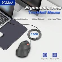 JOMAA 符合人体工学的 USB-A 有线轨迹球鼠标，6 个静音按键，1600DPI 可调有线光学鼠标，适用于 PC/笔记本电脑/台式机 - 黑色/红色轨迹球 - 查看 3