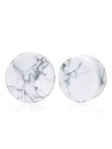 1 Pair Fashionable Bohemian Retro Rock Style Natural White Turquoise Ear Gauges, Unisex Piercing Jewelry Suitable For Daily Wear, Party, Gift, Lucky Accessory, Ornament - Ear Gauge - View 6