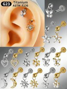 1PC G23 Titanium Marquise Zirconia Dangle Labret Lip Ring Heart/Flower Internal Thread Dangle Ear Cartilage Tragus Helix Daith Body Jewelry 16G - Như thể hiện trong hình ảnh - Xem 11