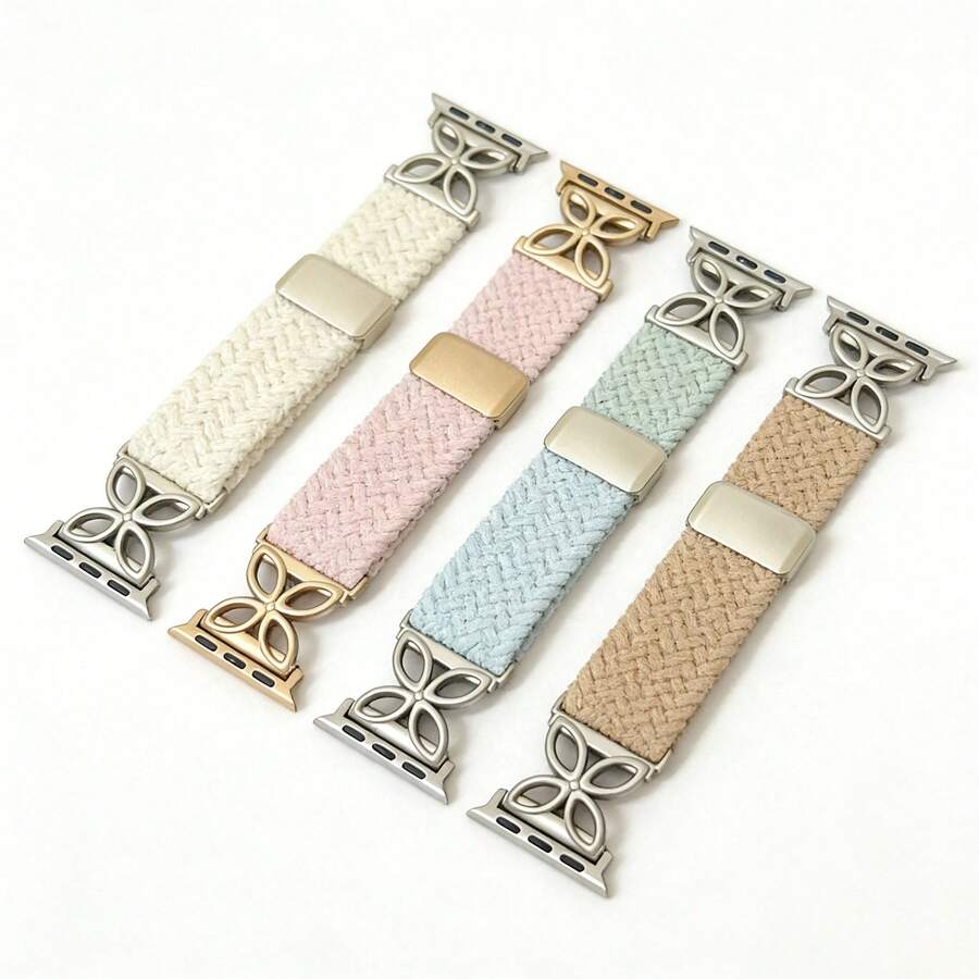 1pc Upgrade Braided Band With Mag Clasp Compatible With Apple Watch Dial Of 38mm 40mm 41mm 42mm 44mm 45mm 46mm 49mm Women Men, Adjustable Soft Nylon Solo Loop Compatible With IWatch Series 11 10 9 8 7 6 5 4 3 Ultra 3 2 1 SE, Four Leaves Clover Strap
