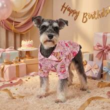 1pc Pet Dog Pajamas, Pink Birthday Party Style Dog Shirt, Suitable For Small/Medium Dogs & Cats, As Pet Birthday Gift - Pink - View 7