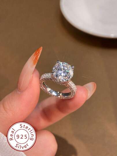 5 Carat 4-Prong Moissanite Diamond Engagement Wedding Ring, S925 Sterling Silver Eternal Promise Ring, Luxury Jewelry Gift For Women