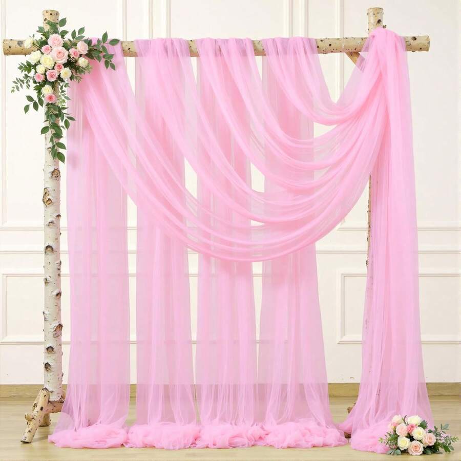 1件装 - 118英寸 x 9.83英尺缎面背景幕布，不透明缎面布料背景，适用于婚礼、派对、订婚仪式、舞台装饰、结婚纪念日、生日派对、情人节、万圣节派对、房间窗户装饰（白色、薄荷绿、香槟色、黑色） - 嫩粉紅色 - 查看 1
