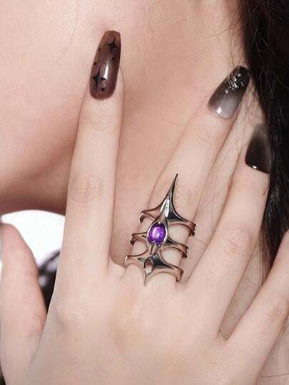 Gothic Metal Asymmetrical Spiked 3-Layer Adjustable Open Ring, Unique Design Jewelry Gift For Men And Women