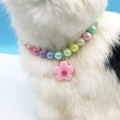 1pc Colorful Floral Beaded Necklace Accessory For Small Dogs & Cats Under 9.0kg