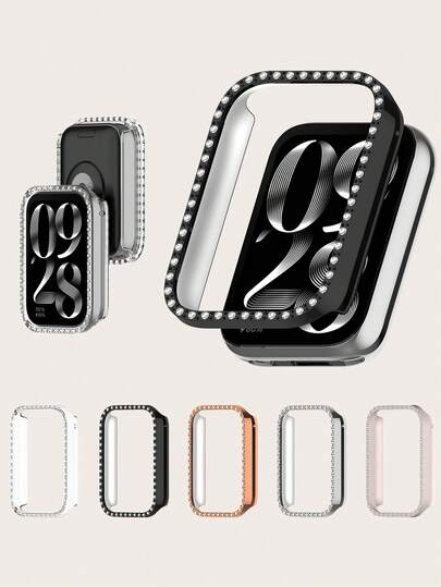1 pieza funda de reloj para mujer, sencilla, moderna, de una sola hilera con diamantes de imitación, de policarbonato ahuecado, compatible con Xiaomi Mi Smart Band 9 Pro, accesorios para pulsera inteligente.
