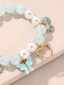 Sweet Style Glass Bead Bracelet With Heart, Flower, Butterfly Pendants, Handmade, Suitable For Daily Wear, Teenage Girls - Butterfly Style - View 5