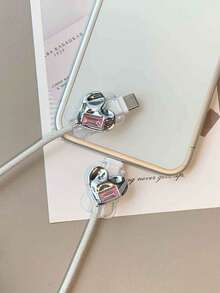 Pink Heart Element 2pcs Silver Sparkly Rhinestone Heart Shaped 3D Data Cable Protector Compatible With IPhone & Android Women's Day Gift Birthday Anniversary - Multicolor - View 6