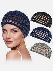 3 buah Topi Tidur Rajutan Tangan, Penutup Kepala, Jaring Rambut, Aksesori Rambut Cocok untuk Penggunaan Sehari-hari, Topi untuk Wanita, Musim Panas, Pantai, Topi, Liburan, Perjalanan - Set isi 3 - View 34