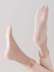 1/5/10/20 双装蕾丝边踝袜，防滑中筒袜，夏季薄款孕妇袜，防勾丝，不勒腿 - 彩色 - 查看 3