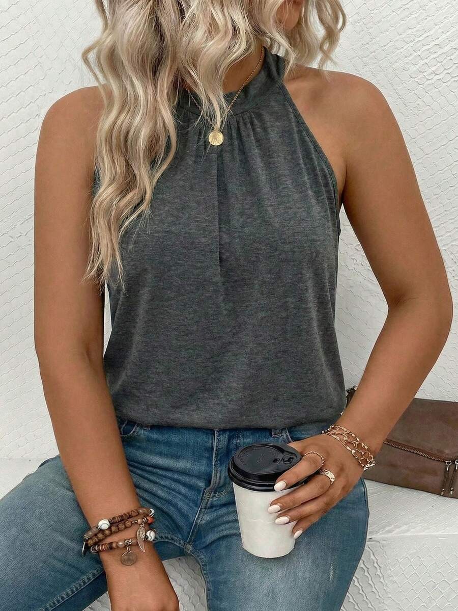 Chic Women's Spring/Summer Knitted Tank. Textured, Waist-Cinching & Slimming. Perfect For All Occasions. - Dark Grey - View 1