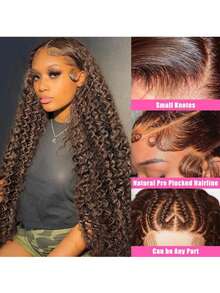 5"X5" Lace Closure Wig, Chocolate Brown, 200% Density, 30" Jerry Curl, Full Lace Front Wig, Pre-Plucked, Transparent Lace Jerry Curl Lace Front Wig, Mixed Texture, Clip-In & Go - Brown - View 4