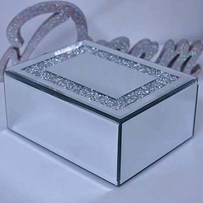 Biznest GLASS SILVER MIRRORED DIAMANTE CRUSHED JEWELS JEWELRY BOX MIRRORED STORAGE BOX