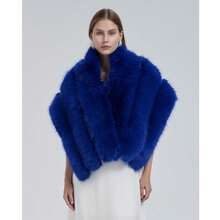 1  Elegant    Polyester    Women Long Shawl Cloak Cape   Winter  Warm   Faux Fox Fur  For Party - Blue - View 4