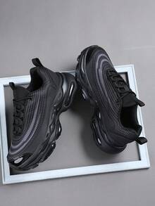 时尚休闲男鞋，经典时尚男士运动鞋系带跑步鞋，个性化男士运动鞋街头休闲鞋 - 黑色 - 查看 1